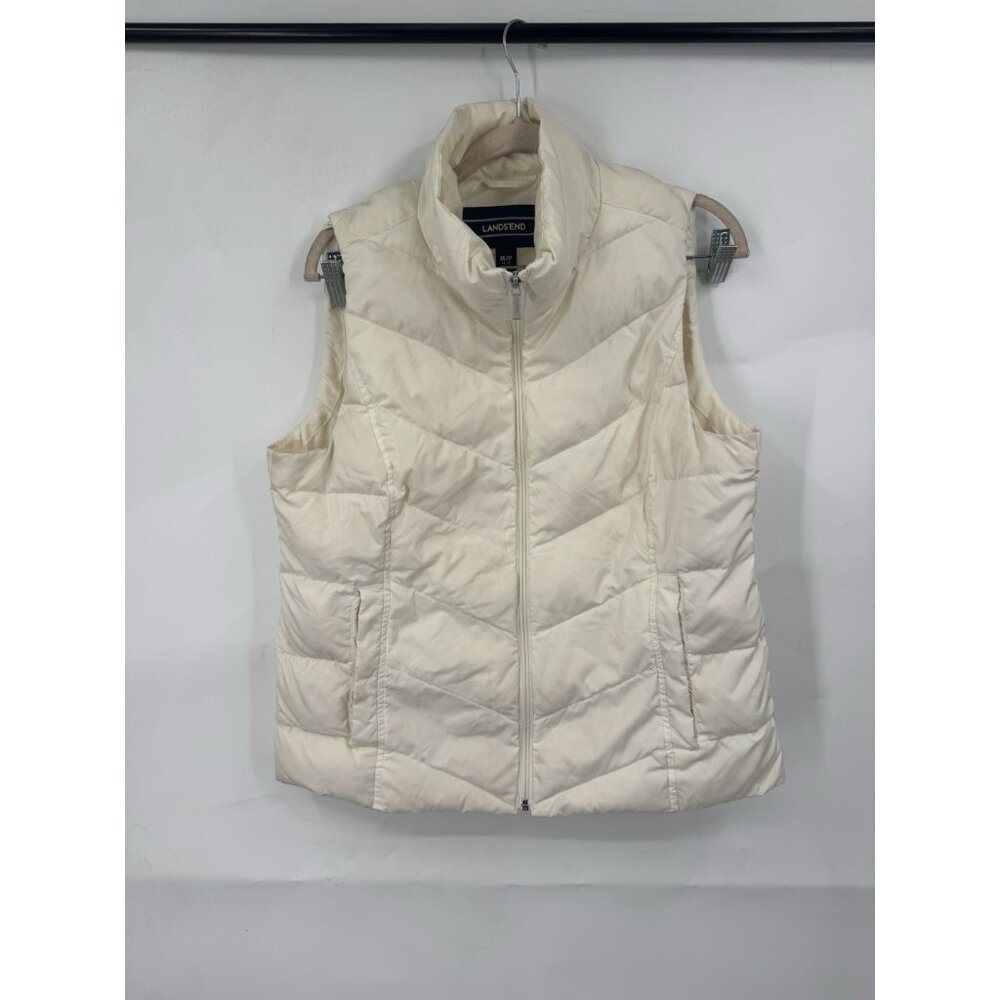 Lands End Down‎ Puffer Vest Women Petite Medium Ivory Outdoor Gorpcore Mountain